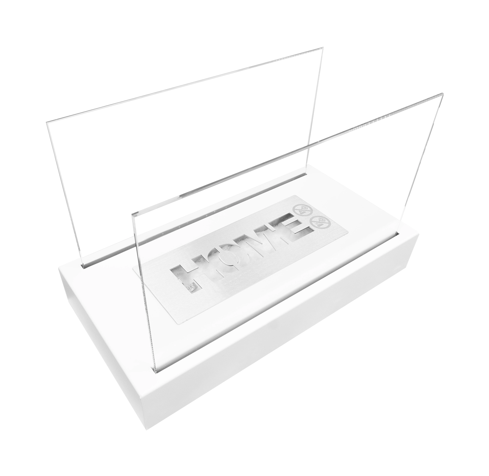 hvid biopejs med brænder i ordet home og sideglas