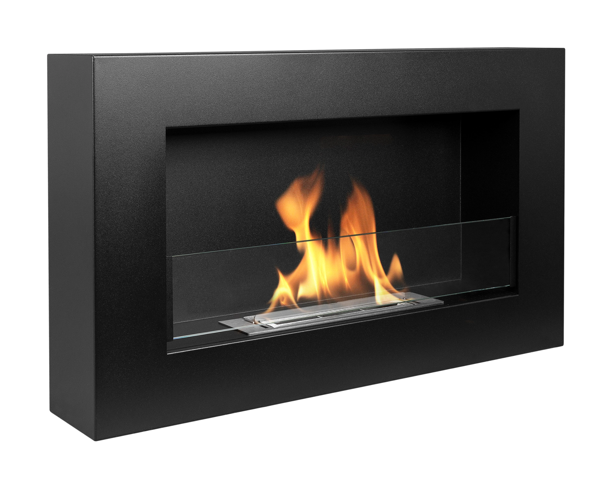 sort box model væghængt biopejs med frontglas og flammer