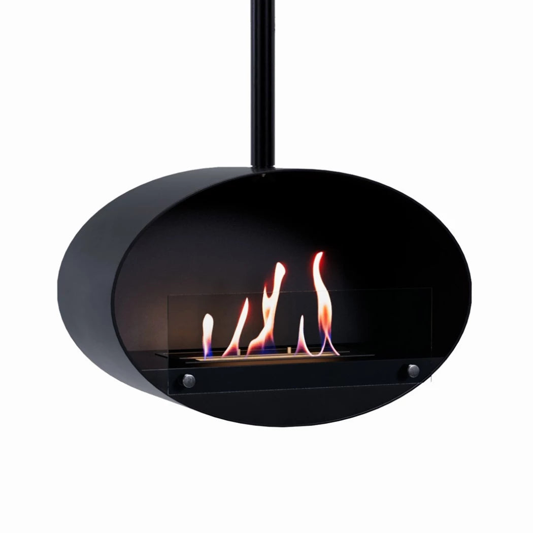 sort elipseformet hængende biopejs med frontglas og flotte flammer