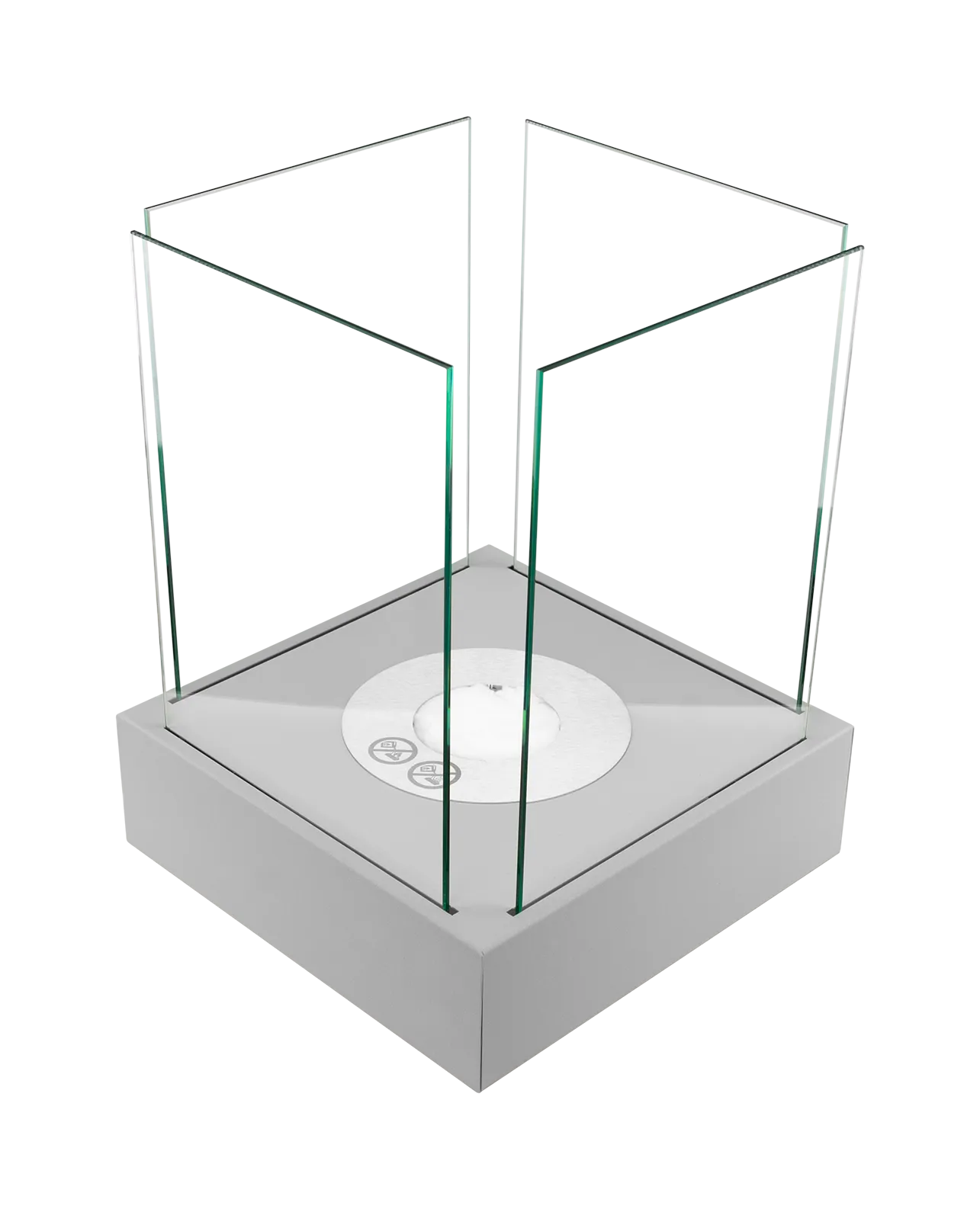 Hvid bordmodel biopejs med sideglas på sløret baggrund set skråt fra siden