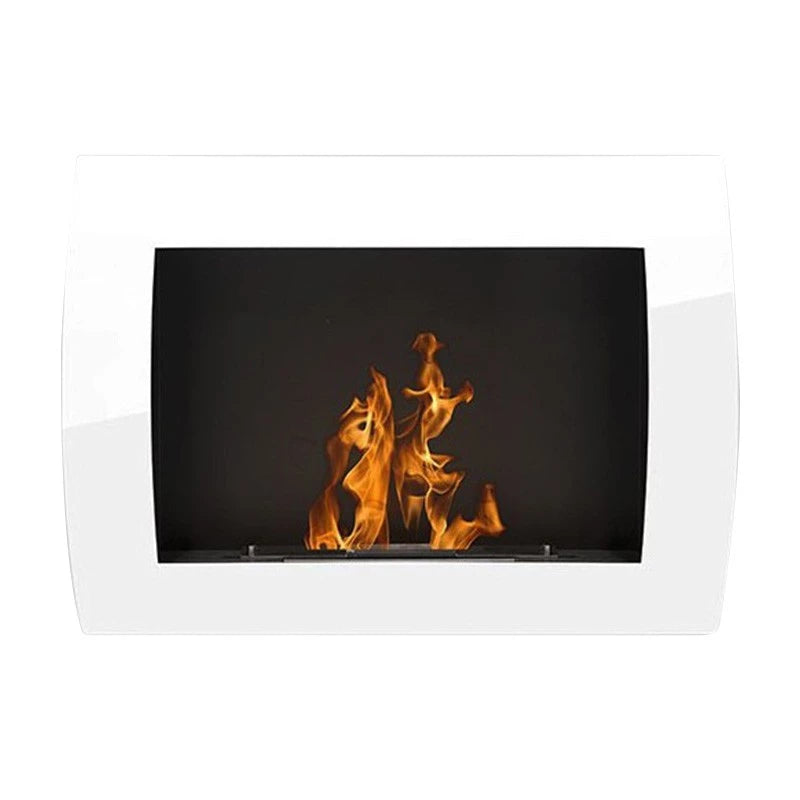 hvid væghængt biopejs med flammer