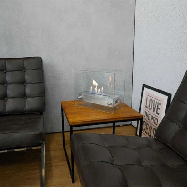 stålbrænder elegant biopejs med hærdet glas