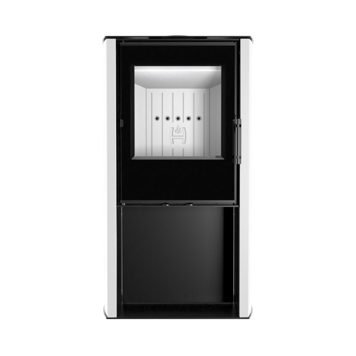 Cane Brændeovn 6,5 kW med hvide sidepaneler og 83% effektiv