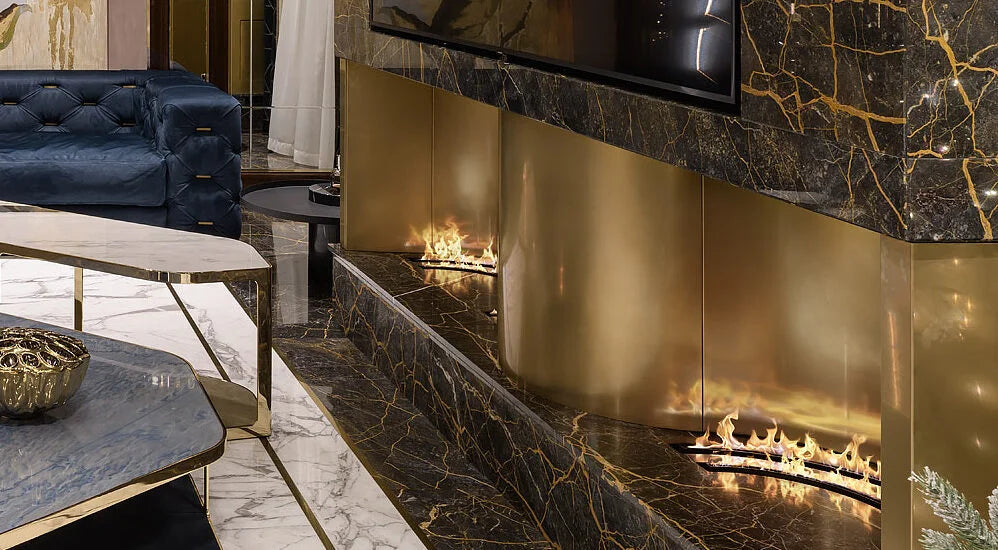 Flot skinne med buede flammer ved guld cover bagi 