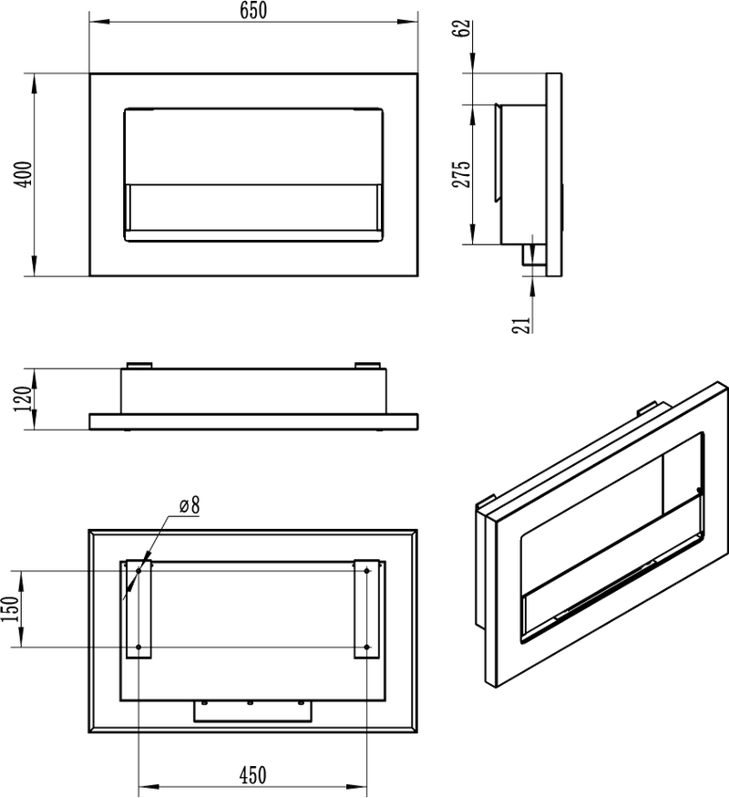 Verona væghængt biopejs (slim) 650x400 med glas